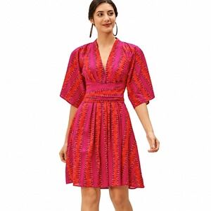 Wayward Fancies eShakti Dress XL Pink Orange Leaf Print Cotton Fit Flare Wrap